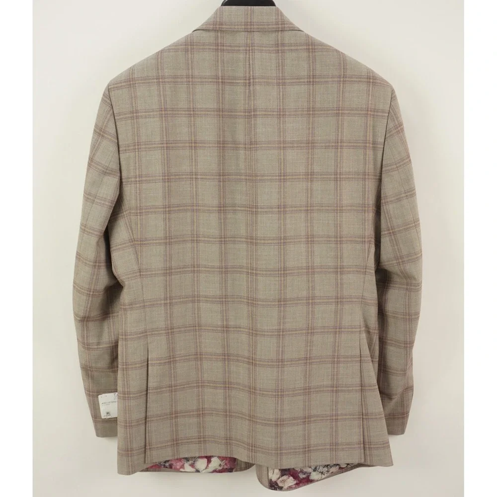 $360 Tayion Collection Regular-Fit Suit Jacket Men's 44R Tan Burgundy Windowpane